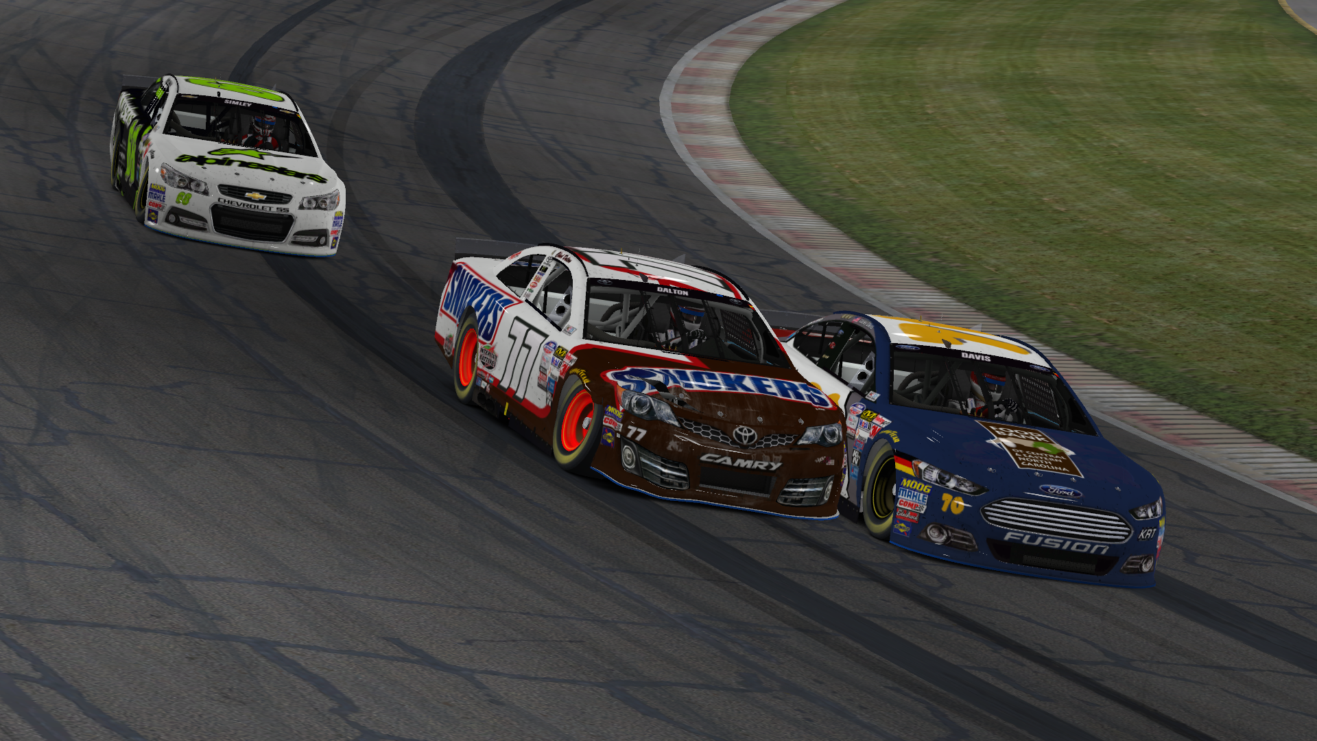 Sliding up the track and into the side of Chad’s car on lap 54.