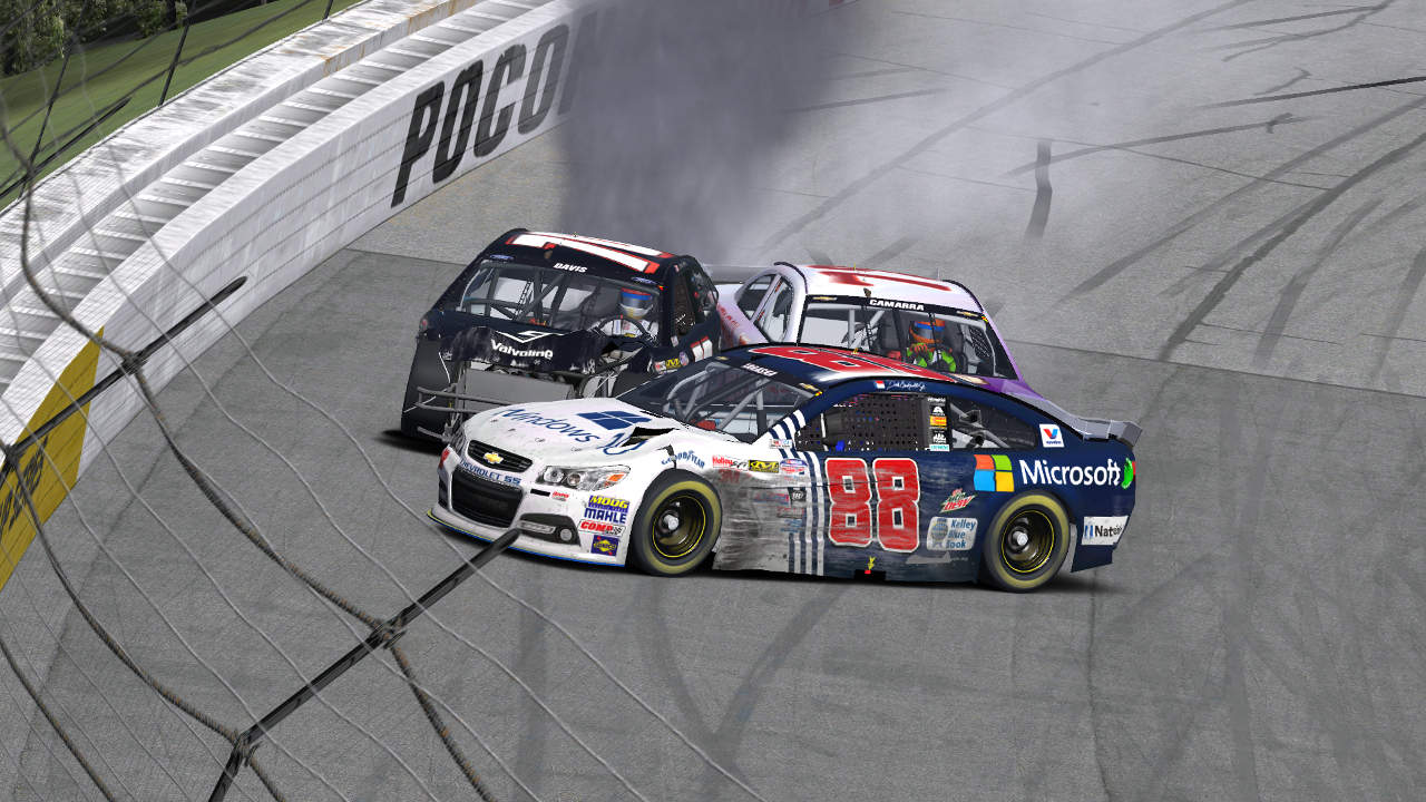 Wrecked on a restart at Pocono.