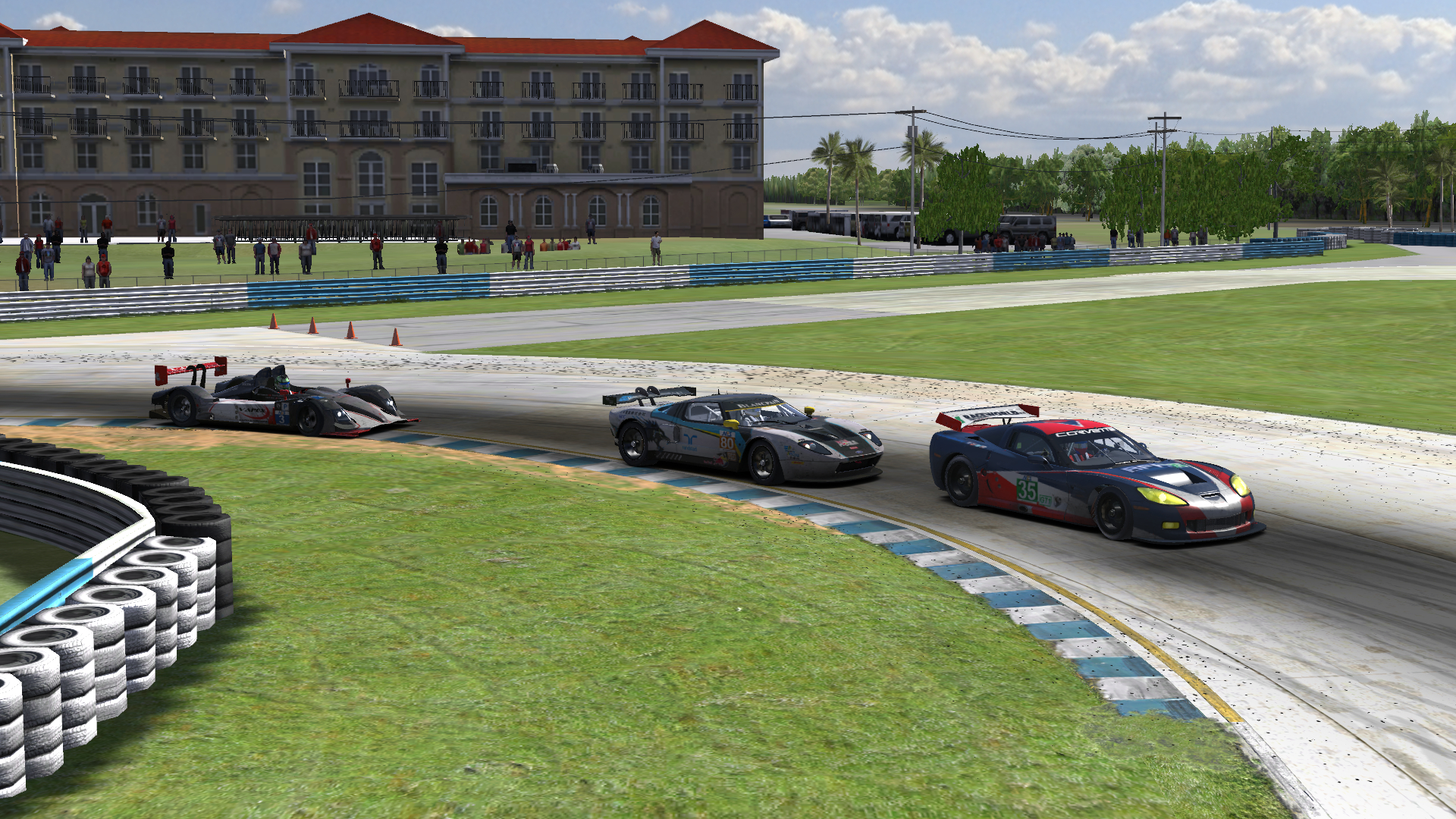 Multiclass traffic in the hairpin at Sebring.